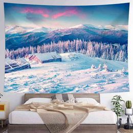 Winter Heavy Snow Landscape Printing Wall Rugs Natural Hanging Art Home Living Room Decor J220804