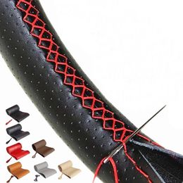 Steering Wheel Covers Car Braid Cover Needles And Thread Artificial Leather Suite Handle Auto AccessoriesSteering