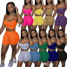 Womens Designer Clothing Summer Tracksuits 2 Piece Yoga Outfits Gym Jogger Sportswear Sexy Suspender Top Shorts Suit