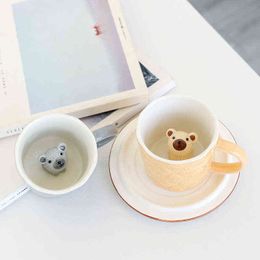280ML Creative Cartoon Coffee Cup and Saucer Cute Bear Girl Office Coffee Mug Couple Breakfast Milk Cup with Handle T220810