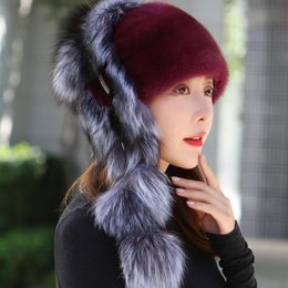 Berets Winter Fur Hats Women Stylish Warm Natural Whole Mink Luxury Caps Earflap High Quality Hat Anti Cold Snow HatBerets