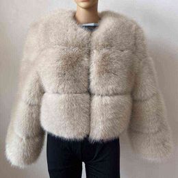 Woman winter Coats High simulation fur Faux Fur Coat 2022 natural warm jackets black beige T220810