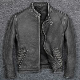 .Brand Classic casual style cowhide jacketmens 100% genuine clothes.vintage quality biker leather coat. 220811