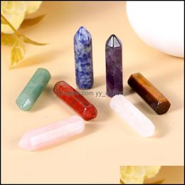 Stone Loose Beads Jewellery Natural 32Mm Hexagonal Prism Ornaments Reiki Healing Chakra Quartz Mineral Crystal Tumbled Gemstone Ha Dhilp