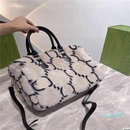 Super soft plush bag 30 22cm Pillow shape women's Large-capacity handbag Classic Printing Black and Grey white fashion Boston