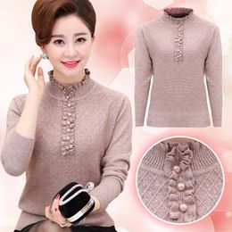 Women's Sweaters Middle-aged Knitted Sweater Women Autumn Winter Pullover Bottoming Shirt 2022 Female Casual Clothes Warm Loose Knit R588Wom