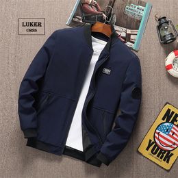 LUKER CMSS Summer Autumn Men Coats Casual Solid Thin Baseball Jacket Male Stand Collar Fashion Zipper Coat Plus Size 6XL 220811