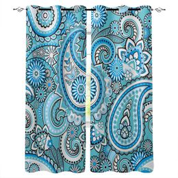 Curtain & Drapes Vintage Blue Perlis Swirl Grommet Top Curtains For Living Room Bedroom Kitchen Window Treatments Home Decoration DrapreCurt