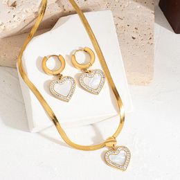 Pendant Necklaces Trendy White Inlay Rhinestones Acrylic Heart Necklace Stainless Steel Herringbone Gold Chain Statement For Women GirlPenda