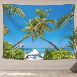 Coconut Tree Blue Sky Beach Palm Summer Styel Holiday Scenery House Decor Wall Rugs J220804