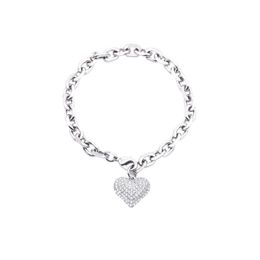 Link Chain Cubic Zirconia Heart Charms Bracelet For Woman Girls Rose Gold Silver Colour Big Chains Birthday Christmas JewelryLink