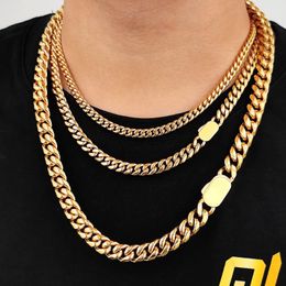 gold cuban chain UK - Pendant Necklaces Hip Hop Stainless Steel Cuban Chain Necklace 18K Gold Plated Color For Men Women Collar Cubano JewelryPendant