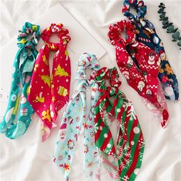 Long Ribbon Christmas Scrunchies Xmas Headwear Ponytail Scarf Girls Elastic Hair Band Women Hair Accessories