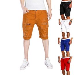 Men's Shorts 2022 Hole Zipper Mid Waist Solid Jean Shorts1