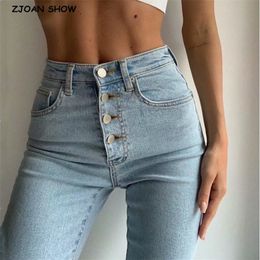 Vintage Skinny Four Buttons High Waist Pencil Jeans Women Slim Fit Stretch Denim Pants Full Length Denim Tight Trousers 220811