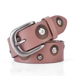 Belts Luxury For Jeans Women And Men Pink Leather Belt Metal Buckle Wide Street Wear Retro Decorative PunkBelts