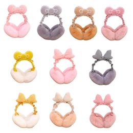 Berets Candy Colour Bow Knot Ear Warmer Plush Foldable Bowknot Warmers For KidsBerets