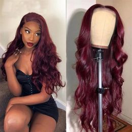 Long Wavy Synthetic Wigs For Black Women Medium Split Large Wave Wig High Temperature Silk Wine Red Full Mechanism Wig