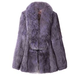 Sexy Fur Overcoat Women Rabbit Fur jacket Real Fur Coats For Women Winter Autumn with big raccoon collar Outwear High Quality T220810