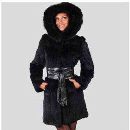 New Female Hooded Mink Fur Jackets Long Section Casaco De Pele Large Size Casual Womens Fur Overcoats Warm Clothes S/6Xl Cj81 T220810