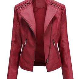 Autumn Winter Pu Faux Jackets Women Long Sleeve Zipper Slim Motor Biker Leather Coat Female Outwear Tops 220811