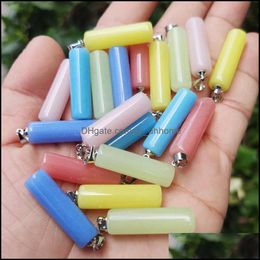 Charms Jewellery Findings Components Luminous Stone Fluorescent Cylinder Chakra Healing Pendant Glow In Dark For Neckla Dhsrf