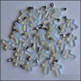 Charms Jewellery Findings Components Natural Opal Stone Cross Pendants For Making Diy Earrings Necklace Drop De Dhej2