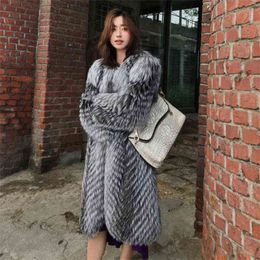 New ladies fur coat womens autumn winter imitation fur long clothes fashion 2021 grey T220810