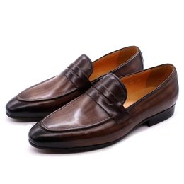 New men's foot shoes leather comfortable handmade business casual cowhide loafers zapatillas hombre a2