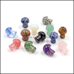 Stone Loose Beads Jewellery 2Cm Mushroom Statue Reiki Healing Chakra Natural Ornament Quartz Mineral Crystal Tumbled Gemstone Home Dhz38