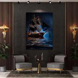 Pirate Ship Dark Sea Battle Poster 18th Century Naval Battle Printed On Canvas Painting Wall Pictures For Living Room Home Decor