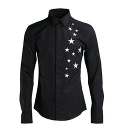 Men's Casual Shirts Minglu Original Design Men Shirt Long Sleeve Pentagram Embroidered Mens Dress White Black Slim Fit 4XLMen's