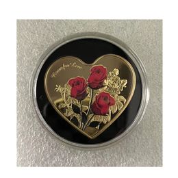 50units mixed Colour New Year Gifts Heart-Shaped Rose Ring Lover Wedding Gold Silver Coin Valentine's Day Commemorative Christmas Souvenir.cx