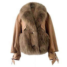 Women Real Fur Coat Genuine Sheepskin Leather Jacket Warm Fashion Overcoat T220810