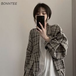 Women's Jackets Jackets Women Retro Plaid Ins Unisex Chic Allmatch Basic Teens Outwear Clothing Fall Harajuku Couples Coats Single Breasted 220811