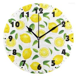 Seamless Background With Lemons Wall Clock Silent Non-Ticking Round Watch Quiet Desk Art For Living Room Bedroom1