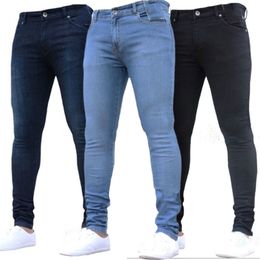 Mens Pants High Waist Zipper Stretch Jeans Casual Slim Fit Trousers Male Plus Size Pencil Denim Skinny for Men 220811