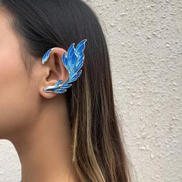 Clip-on & Screw Back Feather Pattern Stud Earrings For Women 2022 Fashion Gradient Pixie Jewellery Party FavorsClip-on