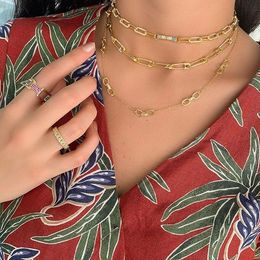 Pendant Necklaces Gold Plated Square Link Chain Iced Out Bling Sparking Cubic Zirconia Cz Women Charm Choker Modern Delicate Necklace Jewels
