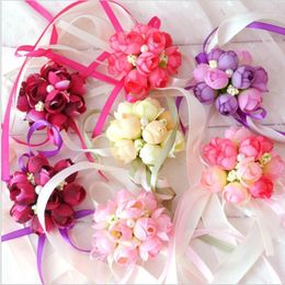 Colour Rose Wrist Corsage Bridesmaid Sisters Hand Flower Artificial Bride For Wedding Party Decoration Bridal Prom 1pc FX471-41