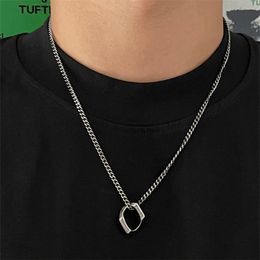 Japanese Simple And Old Ancient Silver Necklace Men Tide Niche High Street Retro Titanium Steel Pendant Jewellery Gift Accessories