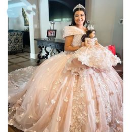 Charro Vestidos De 15 Anos Pink Lace Quinceanera Dresses Sweet 16 Mexican Girls XV Prom Gowns Pageant Dress