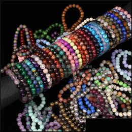 Charm Bracelets Jewellery Diverse Natural Stone 8Mm Beaded Lava Jad Agate Chakra Bangles Bracelet For Wome Dhhwv