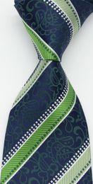 Bow Ties Men's Striped Tie 100% Silk Paisley Green White Jacquard Party Wedding Woven Fashion Designers NecktieBow