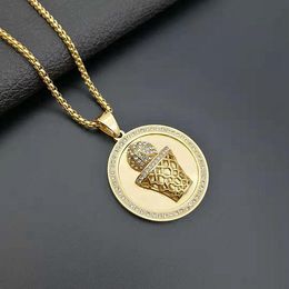 Chains Basketball Necklaces Gold Colour Pendant Sports Hip Hop Jewellery Homme Stainless Steel Chain For Man Father's Day GiftsChains