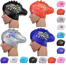 New Women Large Silicon Waterproof Adult Printed Swimming Caps Swim Pool Hat Long Hair Ear Protect Flexible Gorras Elastic