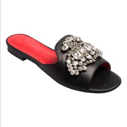 sandals rhinestones Australia - Sandals Italy Black Rhinestones Designer Flat Slides Shoes Women 2022 Woman Ladies Summer Slippers FashionSandalsSandals