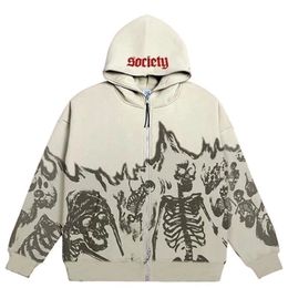 Y2K Emo Men Streetwear Vintage Skull Hoodie Zip Up Hoodies Grunge Oversized Sweatshirt Gothic Tops Harajuku Alt Jackets Clothes 220811