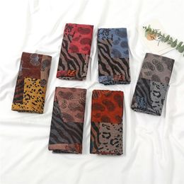 Autumn Fashion Leopard Floral Viscose Shawl Scarf Women High Quality Print Soft Pashmina Wrap Snood Muslim Hijab 180x85Cm