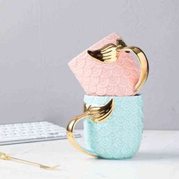 1pcs Creative Gold Mermaid Coffee Mug Ceramic Morning Milk Cup Travel Tea Cup Christms Gift for Girlfriend Tableware Home Decor T220810